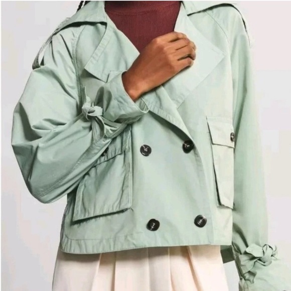 By Anthropologie Cropped Trench Coat – Mint – Size Large – NWT - Picture 4 of 16